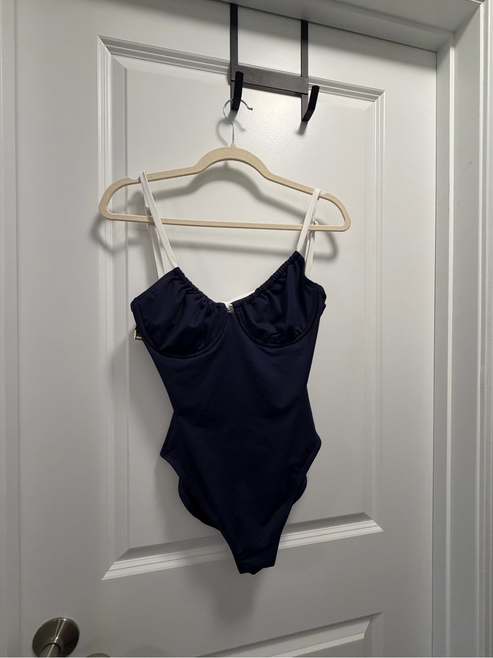 J. Crew Navy One-Piece Swimsuit with White Straps